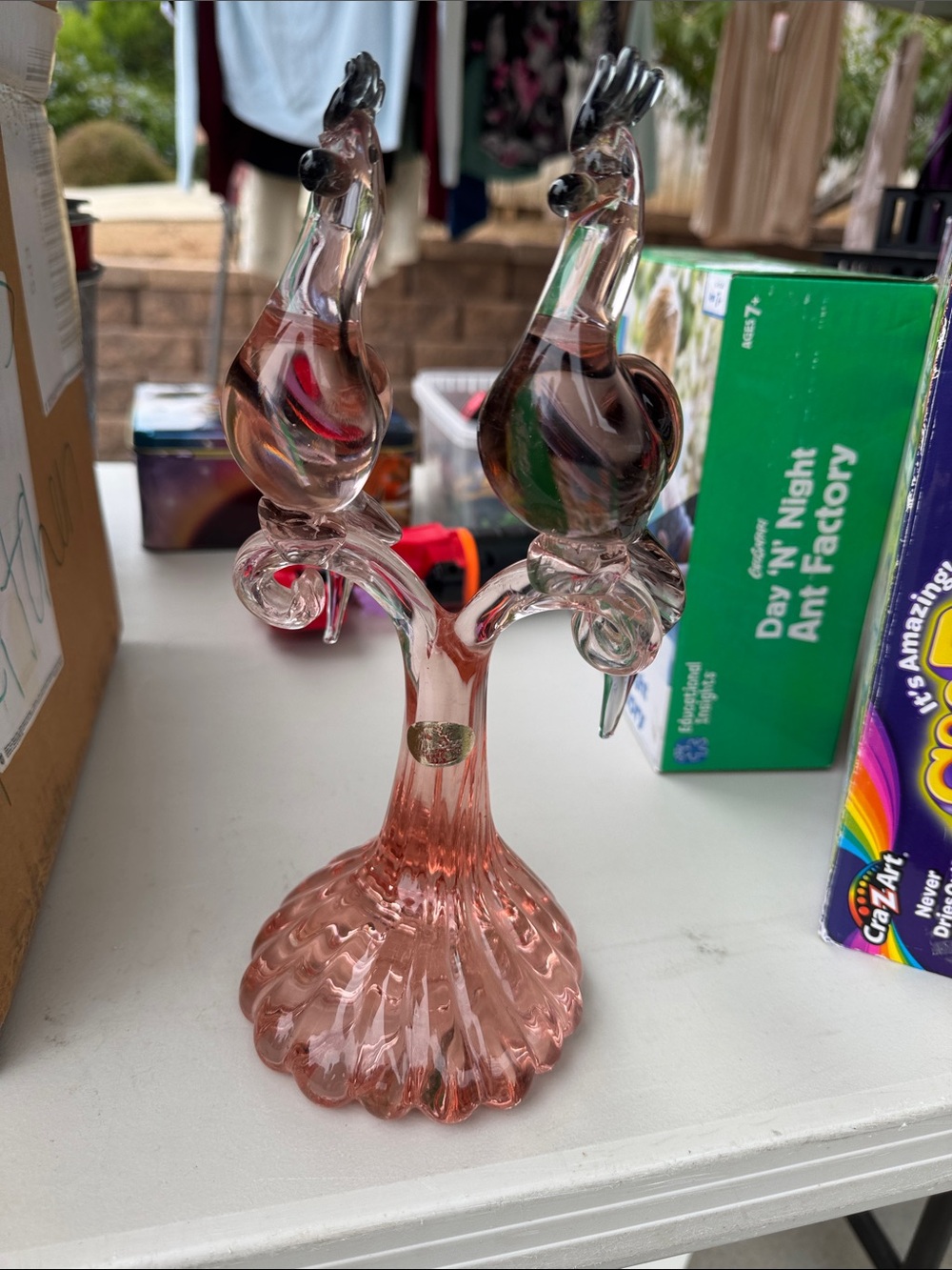 Murano Pink Glass Double Bird Figurine
